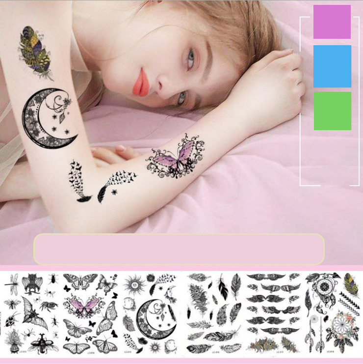 

36 Design Sketch Flowers Temporary Tattoos Large Black Rose Peony Waterproof Fake For Women men PAER PAER-33