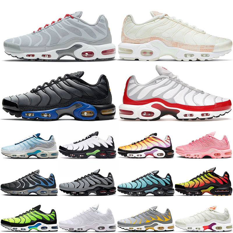 

2021 tn plus running shoes mens black white volt glow sherbert hyper pastel blue oreo university red women breathable sneakers trainers outdoor sports size 36-46, W5 triple white 36-46