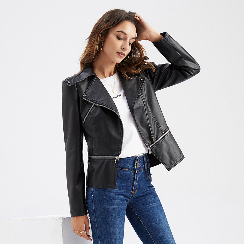 

Autumn/Winter Women's Short Leather Jacket Detachable Hem Coat Motorcycle Trend Street Casual Top, Customize