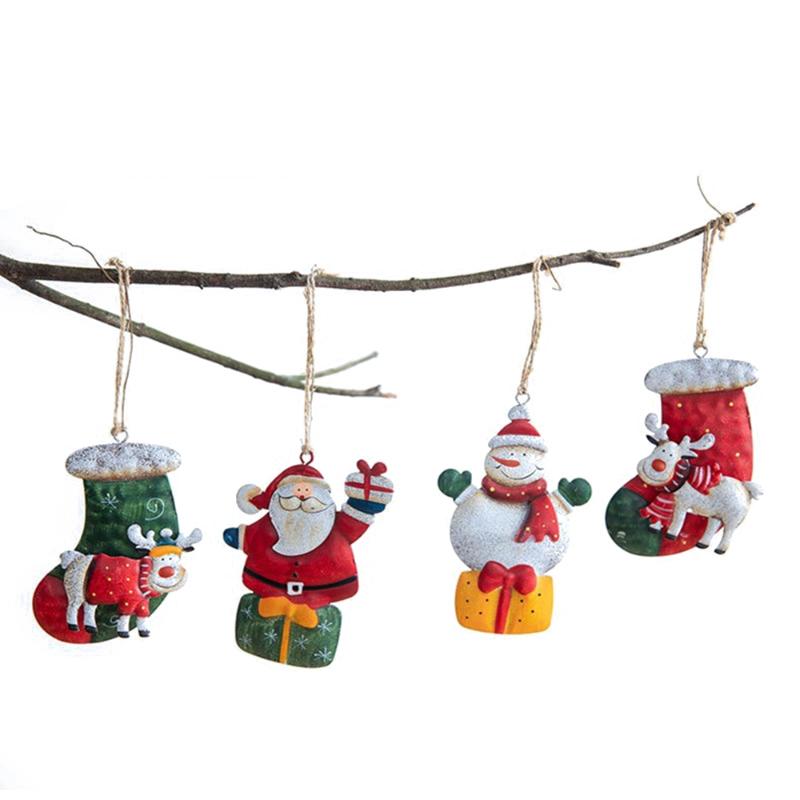 

Christmas Decorations Hanging Pendants Santa Clause Snowman Stocking Horse Sleigh Xmas Tree Ornament Painted Wrought Iron Craft Gift