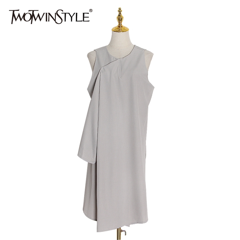 

Black Asymmetrical Dress For Women O Neck Sleeveless Loose A Line Dresses Female Spring Fashion Clothing 210520