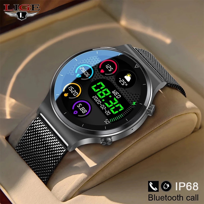 

LIGE 2021 New Bluetooth Call watch Smart Watch Men IP68 Waterproof Full Touch Screen Sports Fitness Smartwatch For Xiaomi iPhoneg, Silver black