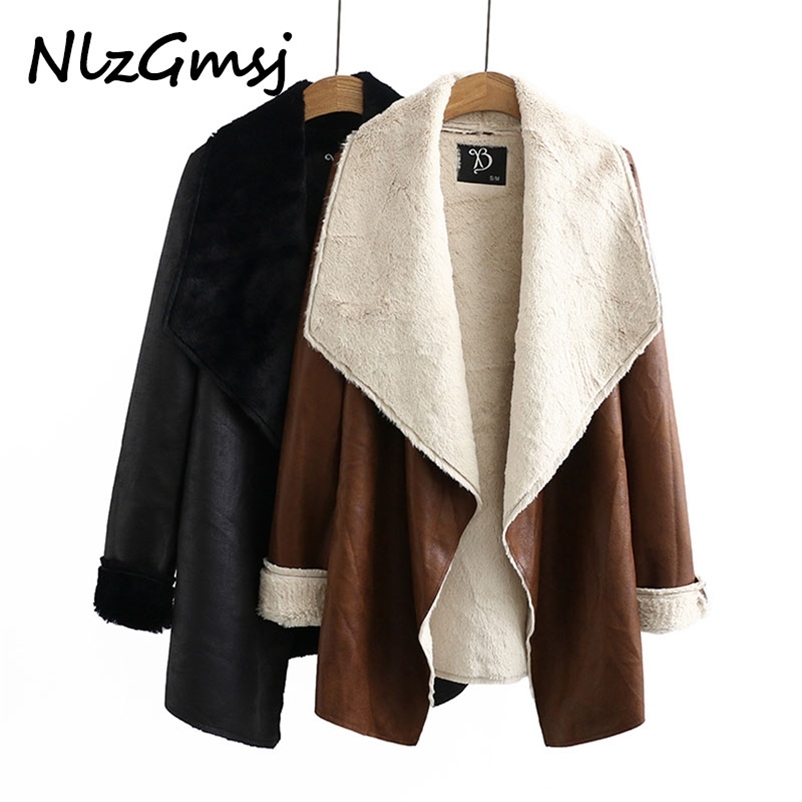 

Women Coat Jacket Loose Faux Leather Warm Overcoats With Fur Streetwear Female Casual PU Outerwears Autumn Spring 210628, As picture