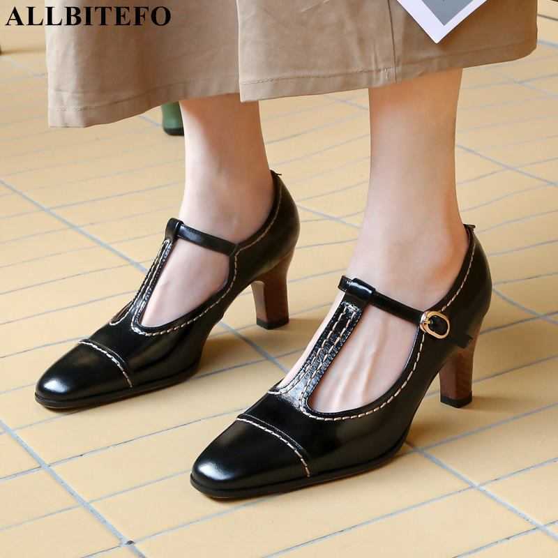 

ALLBITEFO fashion retro genuine leather brand high heels party women shoes autumn/spring women heels shoes zapatos de mujer 210611, As picture