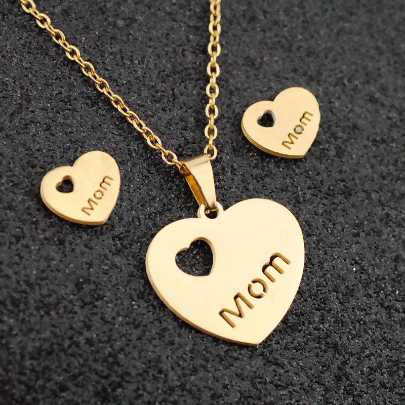 

Earrings & Necklace Mother's Day Mom Letter Pendant Set For Women Gold Color Choker Chain Mama Personality Jewelry Sets Gift, Silver