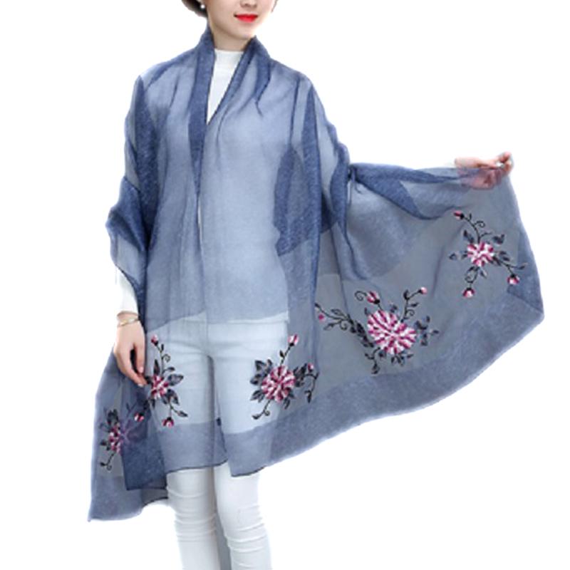 

Scarves Women Sunscreen Long Capes Female Summer Thin Beach Shawl Embroidery Print Soft Breathable Wraps 10Colors