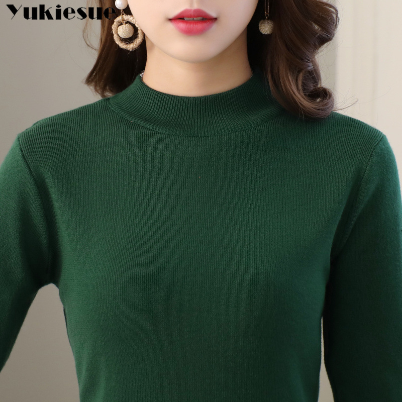 

autumn winter cashmere sweater female pullover half high collar turtleneck women solid color lady basic 210518, Wine red