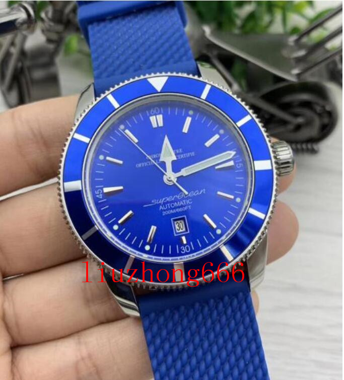 

New Classic Rubber Band Super-Ocean Mens Watches 47MM Full Blue Dial Automatic Mechanical Watch Men Wristwatches AB2020161C1S1, 50m waterproof