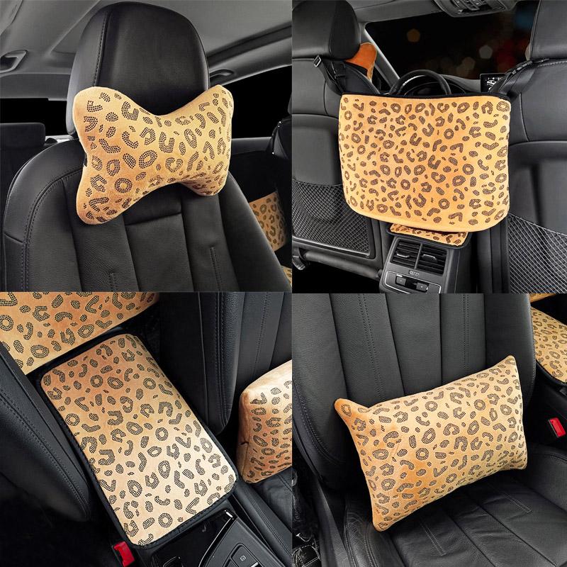 

Seat Cushions Luxury Crystal Leopard Car Headrest Neck Pillow Universal Adjustable Rest Cushion For Lady Girl Gift Styling