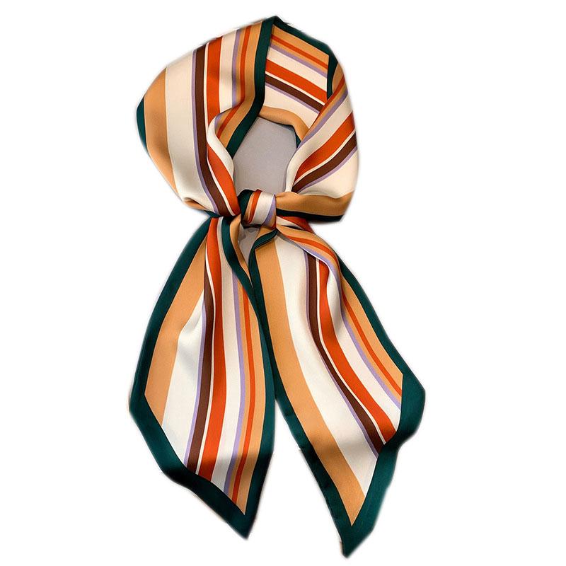 

Scarves Fashion 2021 Silk Scarf For Women Print Strip Feeling Hair Foulard Female Office Neckerchief Lady Bandana Hijab Shawl Wraps