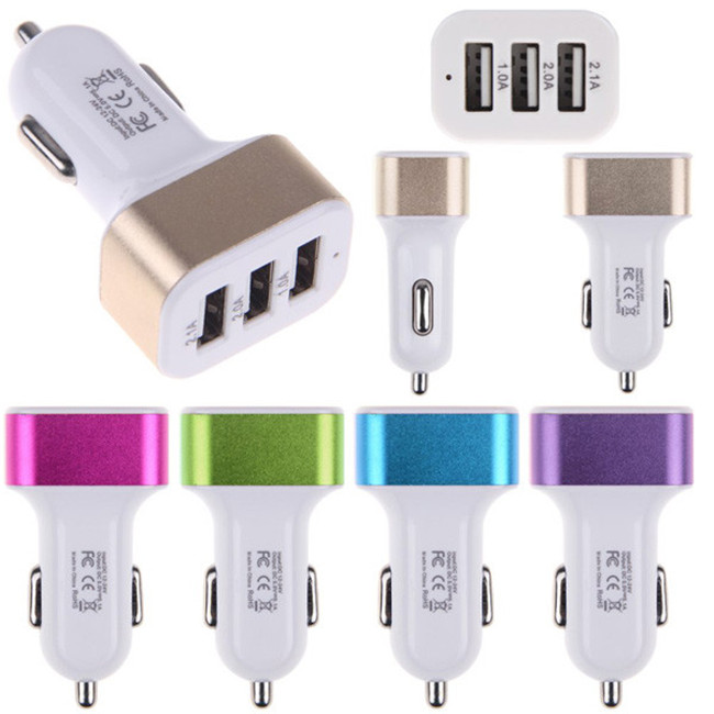 

Cell Phone Charger 3 Ports USB car Universal Charing Adapter For Smartphone Tablet Mix Color Order