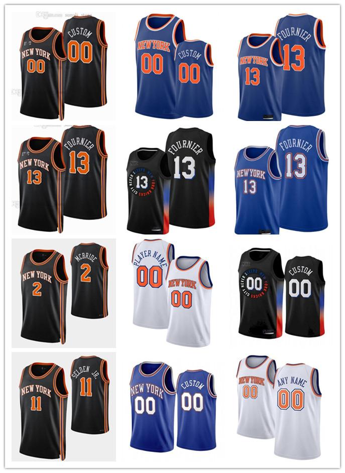 

75th Custom Men Women Youth New YorkKnicks13 Evan Fournier 11 Wayne Selden 2 Miles McBride 45 Jericho Sims Basketball Jerseys, Black;red