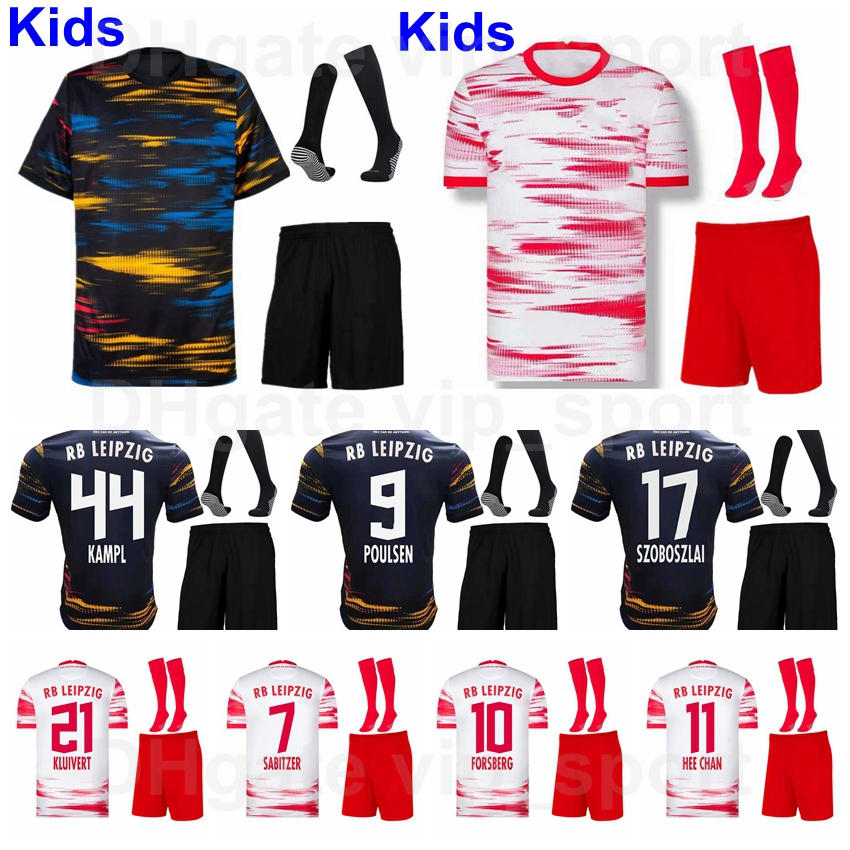 

2021 2022 Kids Soccer RBL Youth SABITZER Jersey Socks Set FORSBERG NKUNKU OLMO SORLOTH POULSEN ORBAN BROBBEY ANDRE SILVA HEE CHAN SZOBOSZLAI Football Shirt Kits, Kids white