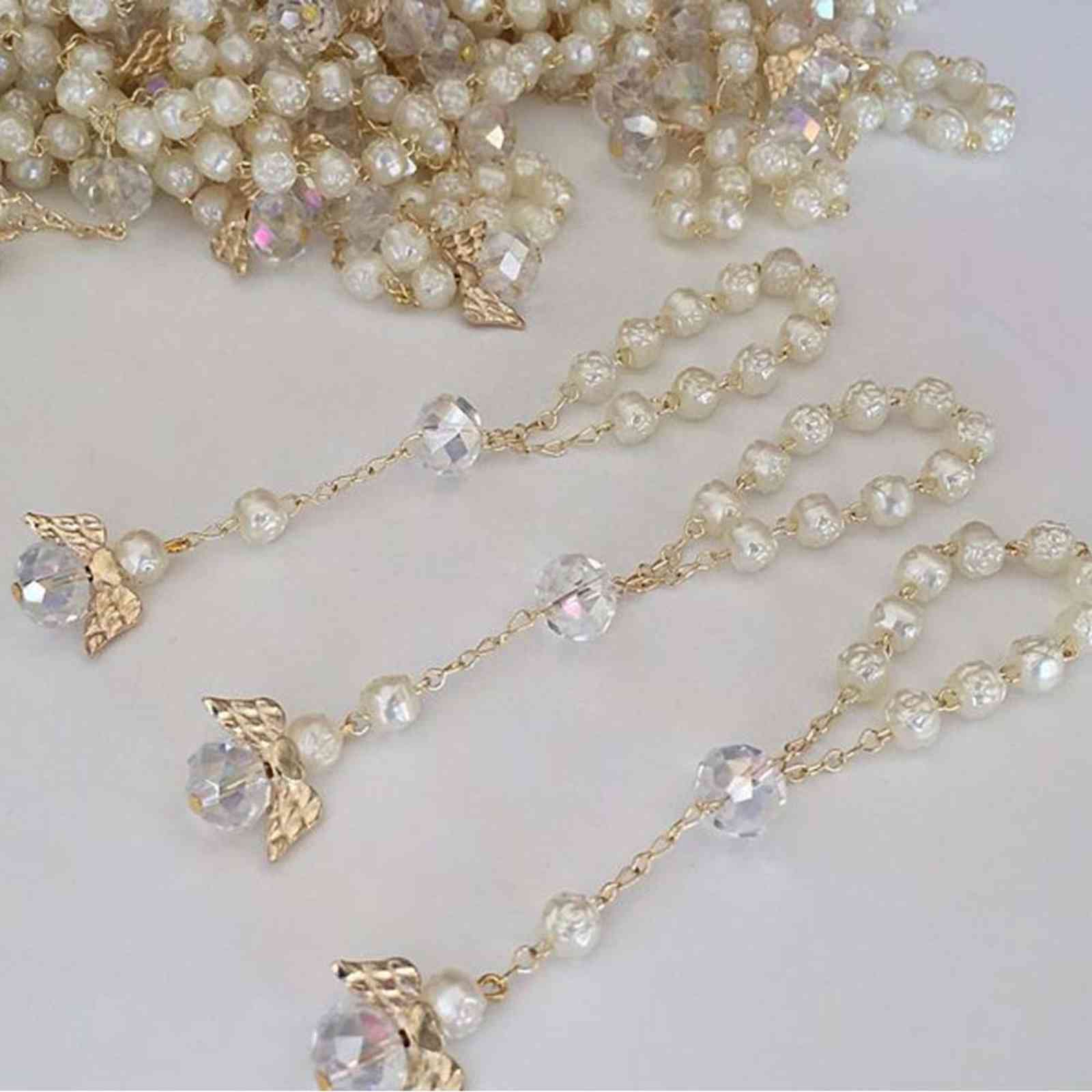 

10pcs Ivory Color Baptism Favors with Angels Mini Rosaries Gold Plated Acrylic BeadsChristening Communion Finger Rosari