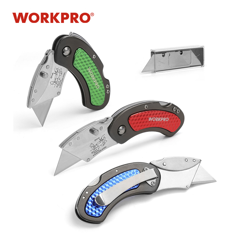 

WORKPRO 3PC Mini Knives Utiity Knife Auminum Hande Foding Knife with 10pc Extra Bades