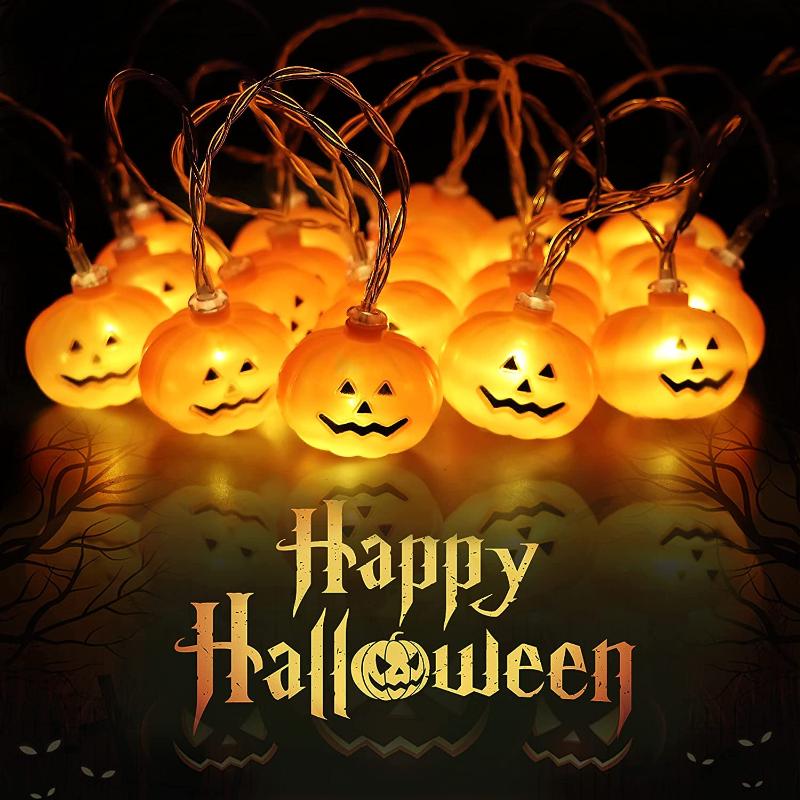 

Strings String Lights 20 LED Pumpkin Holiday For Outdoor Party Decor 2 Modes Flickering Warm White Halloween