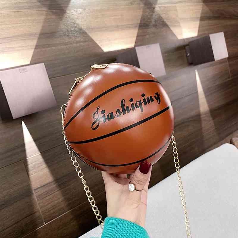 

New ins personalized small round cute female basketball modeling messenger chain bag, White