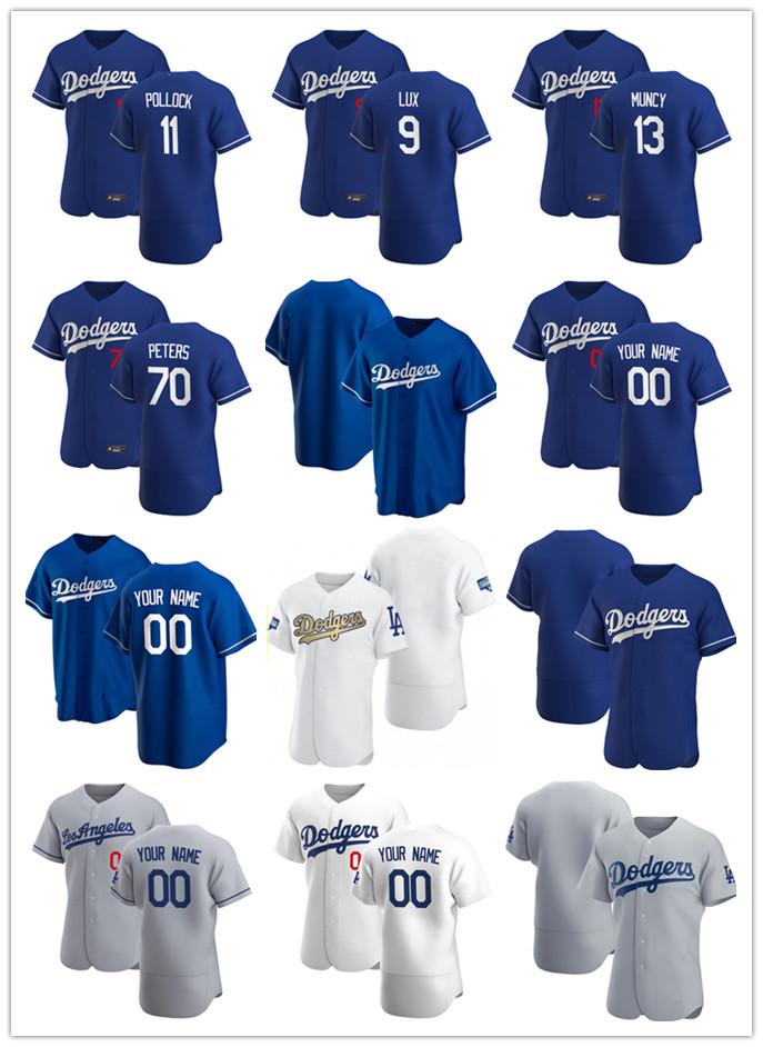 

Custom Jersey Mens women Youth Los Angeles Dodgers 9 Gavin Lux 11 AJ Pollock 13 Max Muncy 70 DJ Peters Baseball Jerseys, Blue;black
