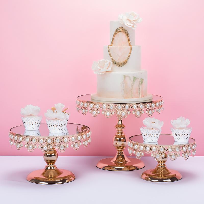 

Other Bakeware Pearl Gold Mirror Cupcake Stand For Wedding Party Cake Table Decoration Tools 4-5pcs