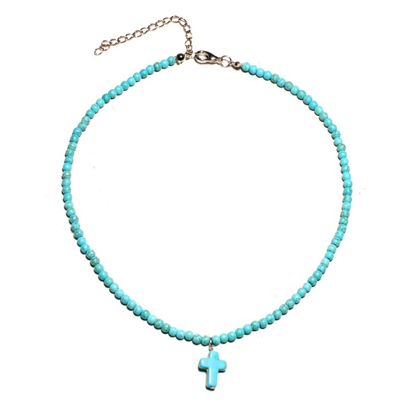 

Pendant Necklaces Cross Short Style Rosary Beads Necklace With Tophus Drop Hanging Summer Sand Women Jewelry Gift