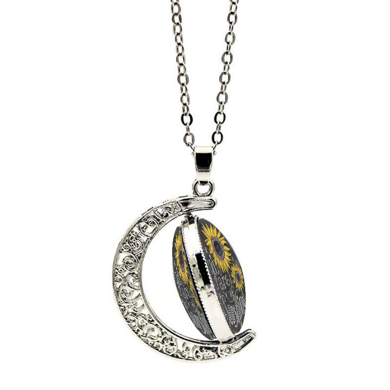 

Pendant Necklaces You Are My Sunshine Necklace For Women Fashion Silver Color Moon Rotatable Glass Sunflower Jewelry 2021