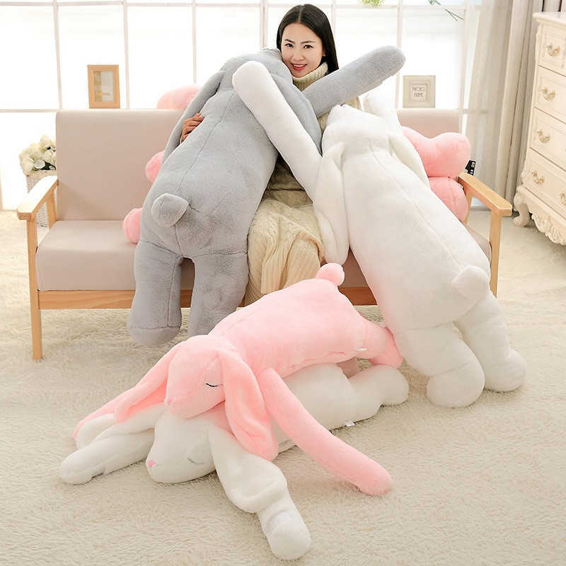

90/120cm Giant Bunny Rabbit Plush Toys Soft Stuffed Animal Doll Pillow Lovely Cartoon Big Ear Close Eye Kids Children Girl Gifts Q0727, Gray
