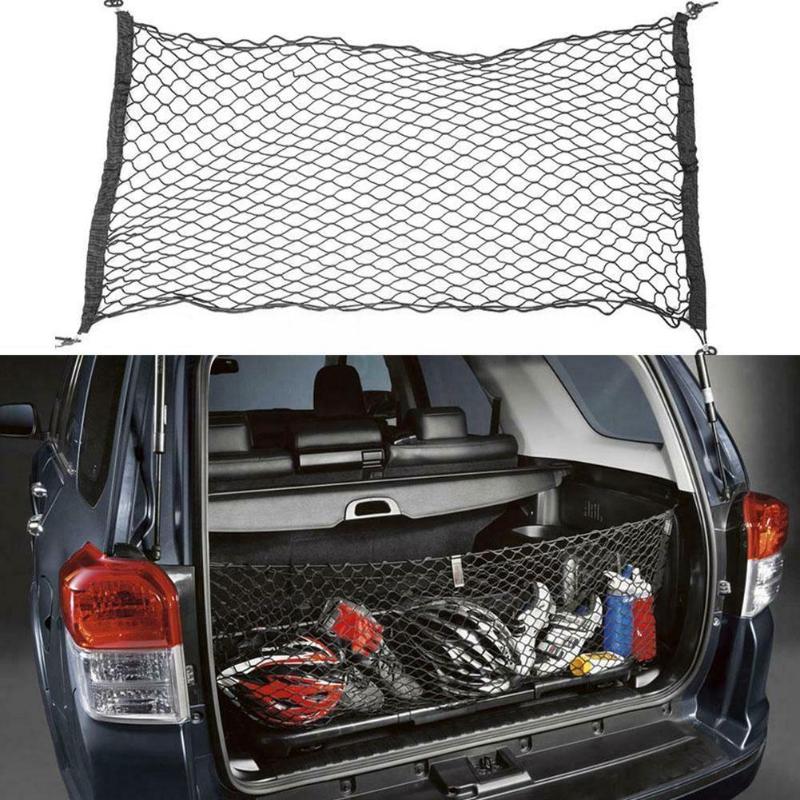 

Car Organizer 115cm X 50cm Universal Trunk Net Luggage Storage Hooks Cargo Elastic Plastic 4 Stretchable Network With N U7V9