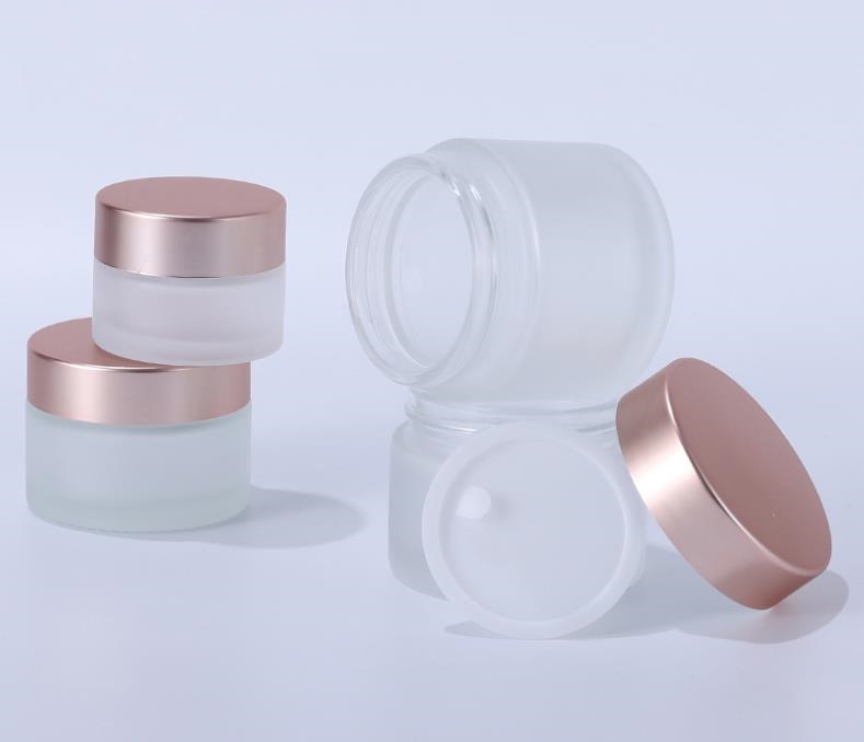 

Frosted Glass Cream Jar Clear Cosmetic Bottle Lotion Lip Balm Container with Rose Gold Lid 5g 10g 15g 20g 30g 50g 100g SN3335