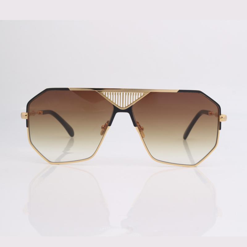 

Sunglasses Gold Metal Frame Flat Top For Men Big Size Brown Gradient