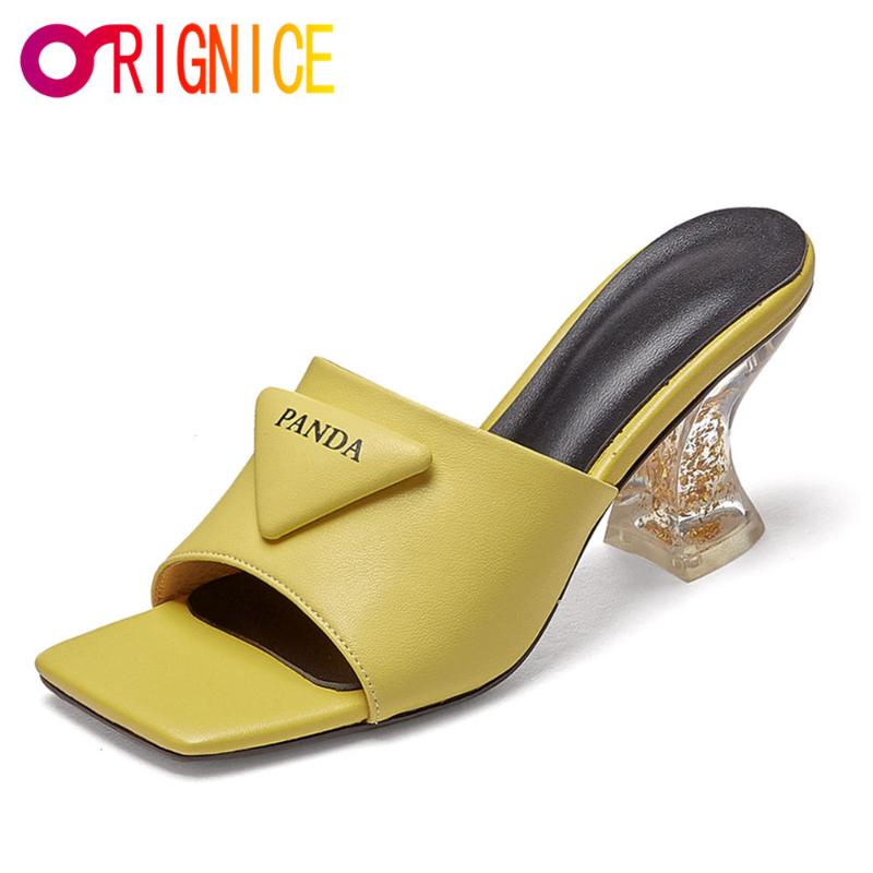 

Sandals Orignice 2021 Women Outdoor Slippers Special Shaped Crystal High Heels Classic Square Toe Slip On Ladies Dress Shoes, Black