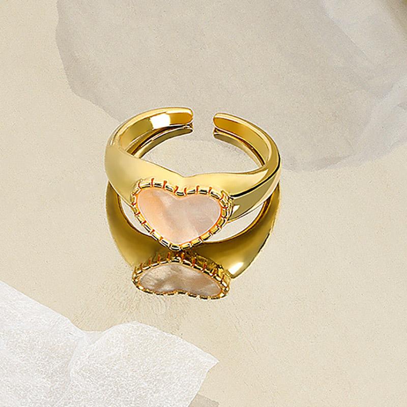 

Cluster Rings Shell Heart Chunky Ring For Women Gold Color Adjustable Statement Signet Aesthetic Korean Accesorios Fashion Jewelry KBR130, Golden;silver