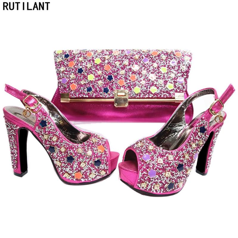 

Dress Shoes African And Bags Matching Set Decorated With Rhinestone Italian Ladies Bag Party In 2021, Black