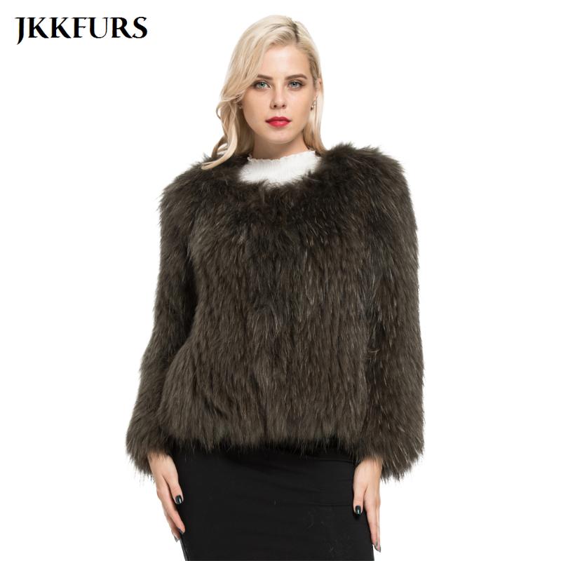 

Fashion Real Raccoon Fur Coat Spring Autumn Winter High Quality Knitted Women' Jacket S7105 & Faux, Black