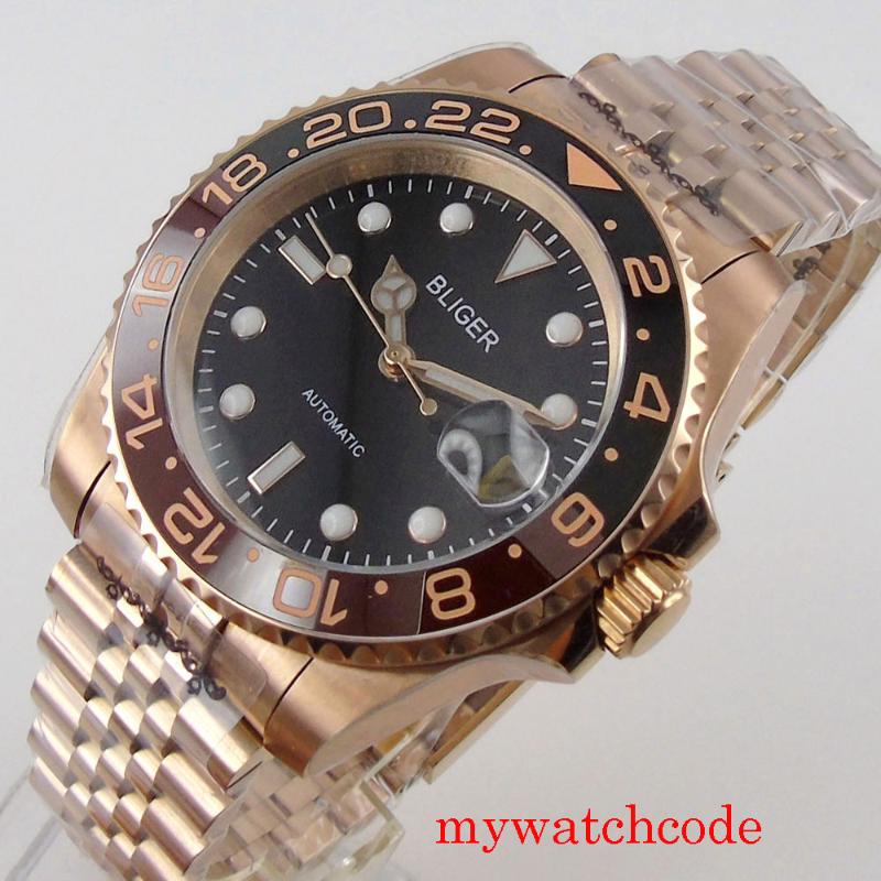 

Wristwatches 40mm Rose Gold Plated NH35 Miyota 8215 PT5000 Mechanical Automatic Watch Sapphire Glass Date Unidirectional Bezel, Sterile oyster