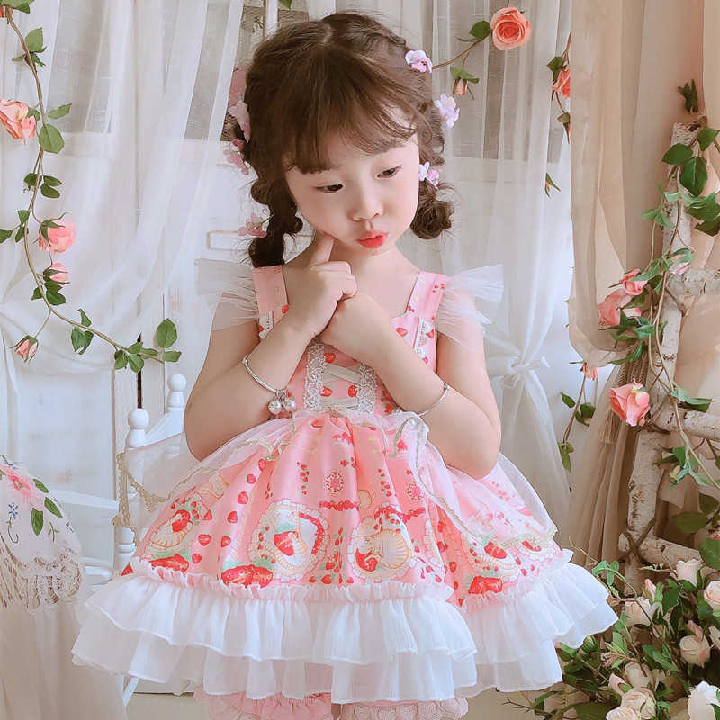 

Children Spanish Vintage Dresses for Baby Girls Boutique Clothes Kids Cartoon Print Dress Infant Birthday Lolita Princess Gown 210615, Black