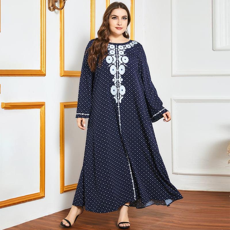 

Plus Size Dresses FridayIn Summer Women's Dress 2021 Sweet Round Neck Long Sleeve Dot Print Loose, Blue