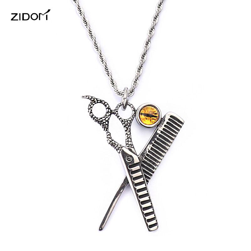 

Pendant Necklaces 2021 Arrived Stainless Steel Men Vintage Scissor Comb Shape With 60cm Long Chain Fashion Necklace Jewelry, Silver