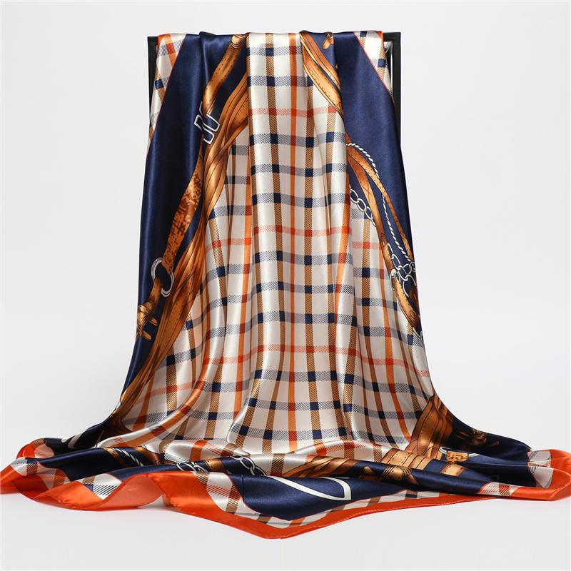 

Scarves Elegant Neckerchief Shawl 2021 Print Silk Satin Scarf Women Muslim Hijab Wraps Headband Handle Bag Hair Accessories Bandana