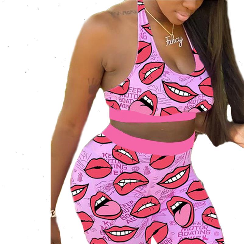 

women tracksuits tracksuit for lip print two piece set casual 2 pcs outfits sleeveless tshirts short pants suits matching, Gray