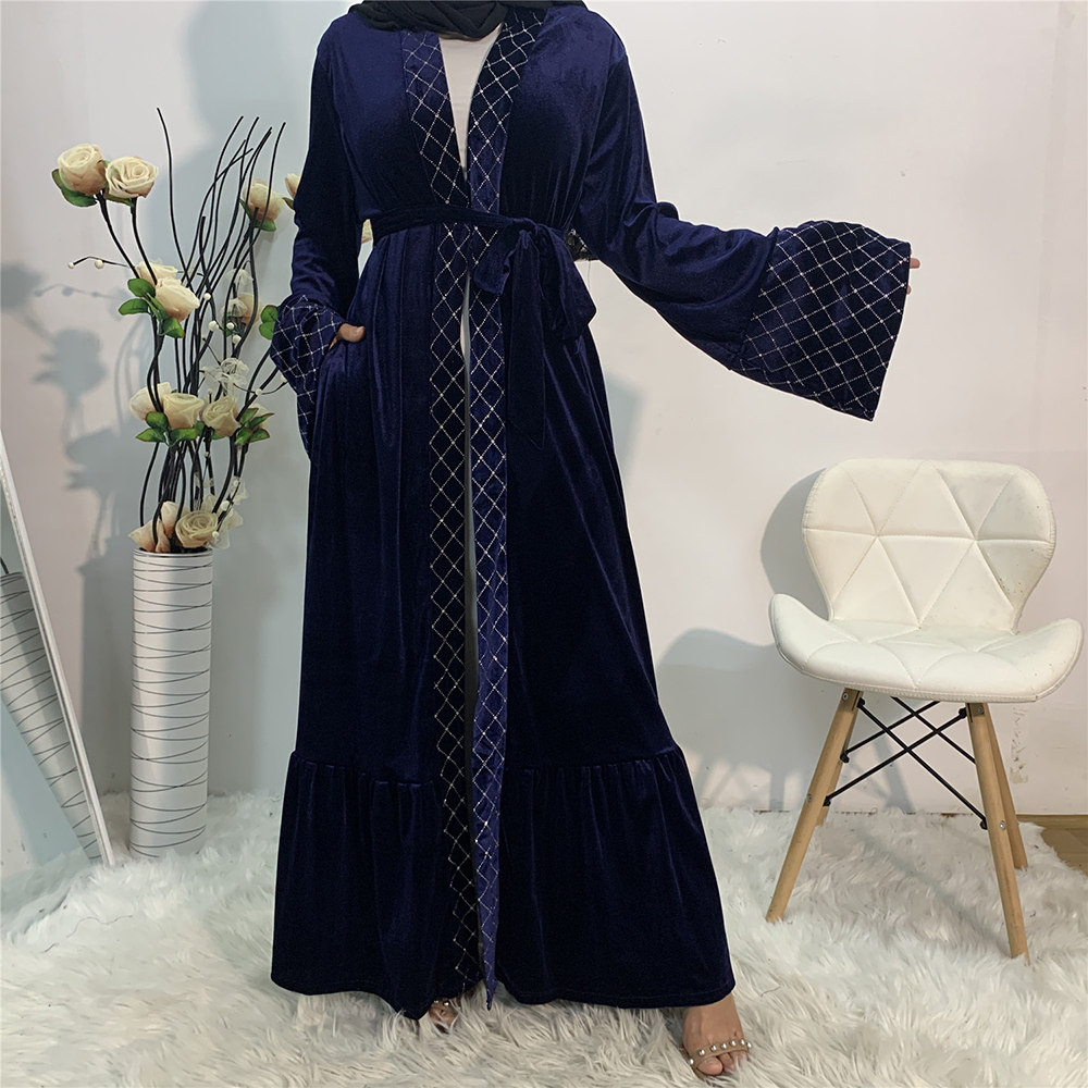 

Plus Size Velvet Abaya Kimono Femme Dubai Turkey Muslim Cardigan Islam Clothing Abayas For Women Robe Musulman De Mode Kaftan