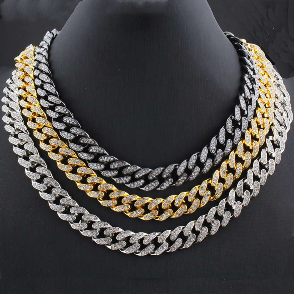 

Hip Hop Link Cuba Chain Inlaid With Bracelet Full Diamond For Men Women Hiphop Gold Plated Street Bling Iced Necklaces Gift, Silver