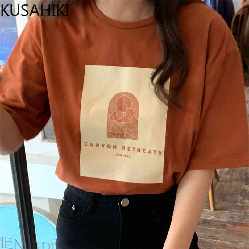 

Korean Letters Printed T Shirt for Women Short Sleeve Summer Tops Causal O-neck Femme Graphic Tees 6J659 210603, Photo color