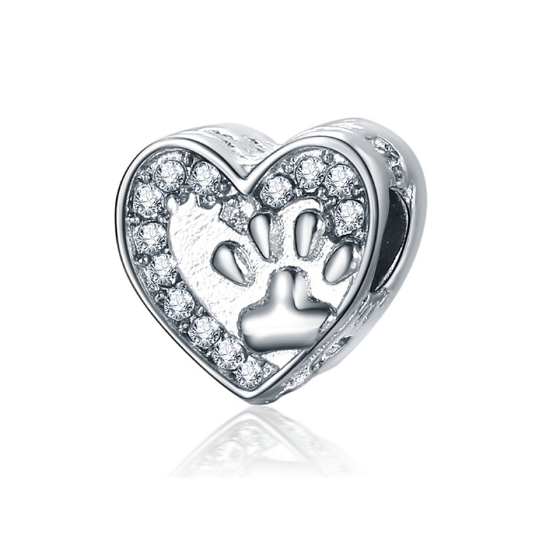 

Fits Pandora Bracelets 20pcs Dog Paw Print Heart Crystal Silver Charms Beads Fits pandora Charms Bracelet Necklace For Jewelry Making 925 Sterling Silver Charms