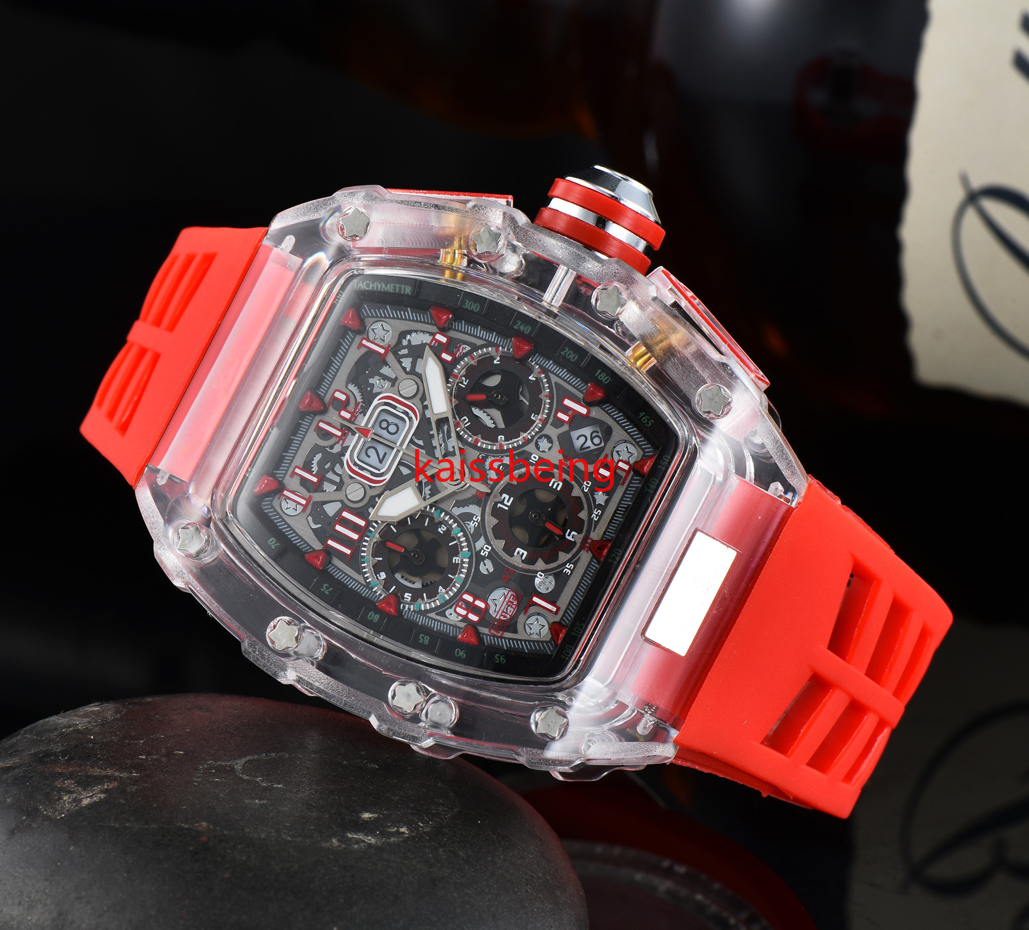 

2021 Male Watch Men leisure Quartz Watches Transparent Dial Color Rubber Strap Small Pointer Working Wristwatches, Box
