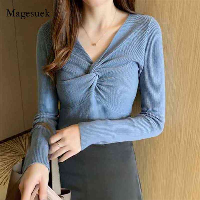 

Autumn Winter Sweater Women Pullover Slim Fit Long Sleeve Sexy Women's Knitwear Basic Chic V-neck Solid Jumper 10805 210518, Black