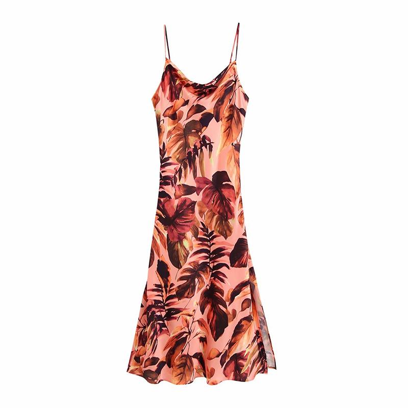 

Casual Dresses YENKYE 2021 Women Tropical Print Sling Long Maxi Dress Ladies Sleeveless Side Slits Sexy Holiday Summer Vestido, As picture