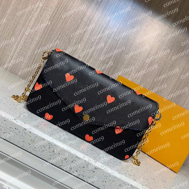 

Heart 2021 designer pochette felicie chain bags wallet 80232 empreinte leather handbag 3 pieces set women shoulder bag fashion crossbody purse black white with box, Shopping gift bag