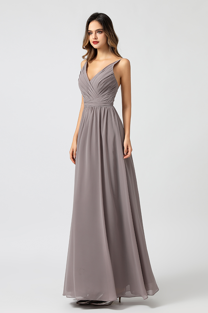 

5620 Long Chiffon Lace Bridesmaid Dress Elegant V-neck Backless A Line Prom Dresses Maid Of Honor Floor Length Wedding Party wear