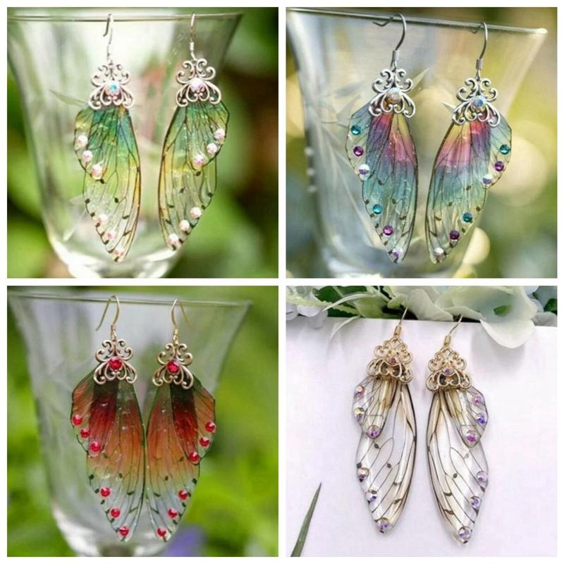 

Stud Colorful Wing Earrings With Crystal Gradient Color Earring Pendant Jewelry, Golden;silver