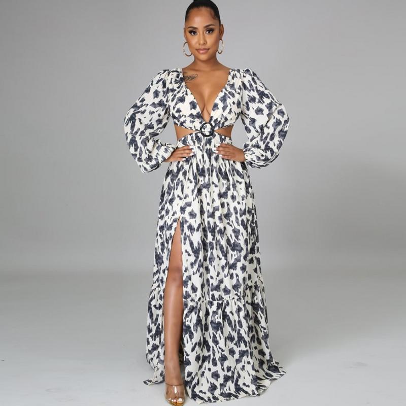 

Casual Dresses -5XL Women Summer Waist Cut Out Backless Maxi Dress 2021 Bohemian Beach Evening Party Long Vestidos Female, White